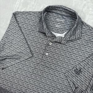 Johnnie-O Men Black White Geo Print Performance Polo Shirt Stretch Sz M Stretch